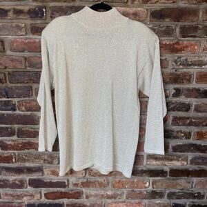 Linda Originals Gold Metallic Knit Mock Neck Blouse Women's Size Medium